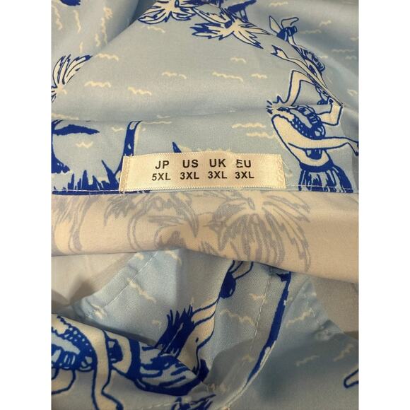 Men's 3XL Hawaiian Shirt Light Blue Tropical Print Hula Dancers Palm Trees - Picture 4 of 5